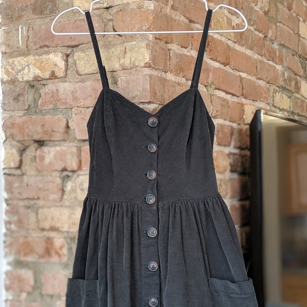 Corduroy Midi Dress - Button Down w Pockets